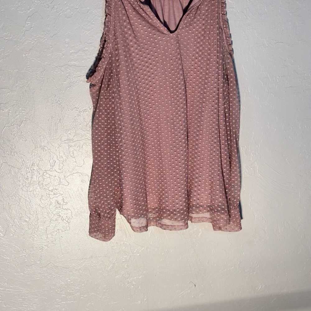 Pink Cold Shoulder Long Sleeve Ruffle Collar Blouse